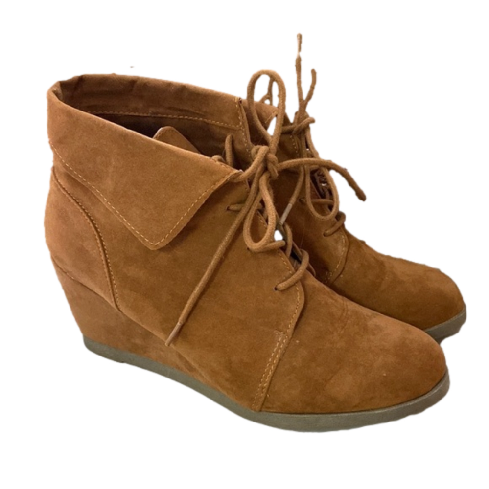 Madden Girl Brown Suede Wedge Booties - Like New - Picture 1 of 3